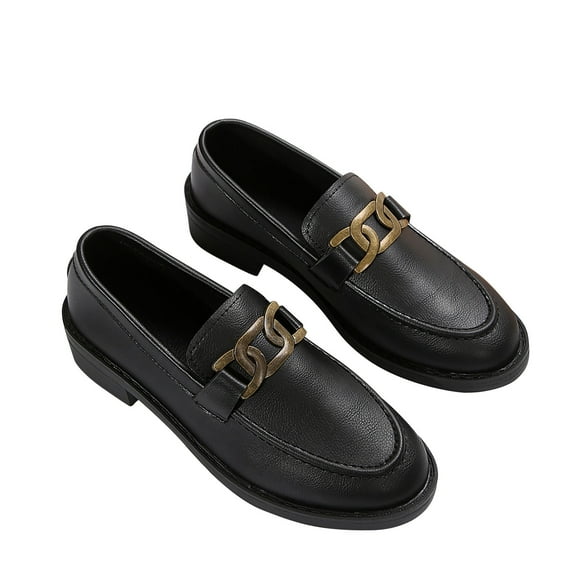 Black Women S Loafers With Metal Buckle And 4 Inch Heel For Plus Size Individuals In Leisure Pursuits
