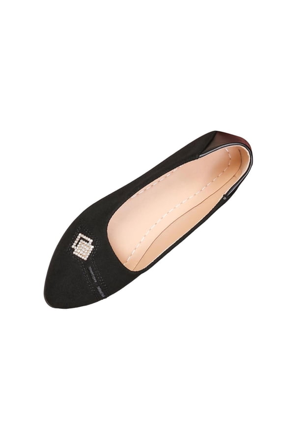 Black Women'S Low Heel Pointed Toe Shoes Rhinestone Detail Non Slip Cushioned Breathable Lightweight Comfortable For Daily Walk Soft Comfort Size 37