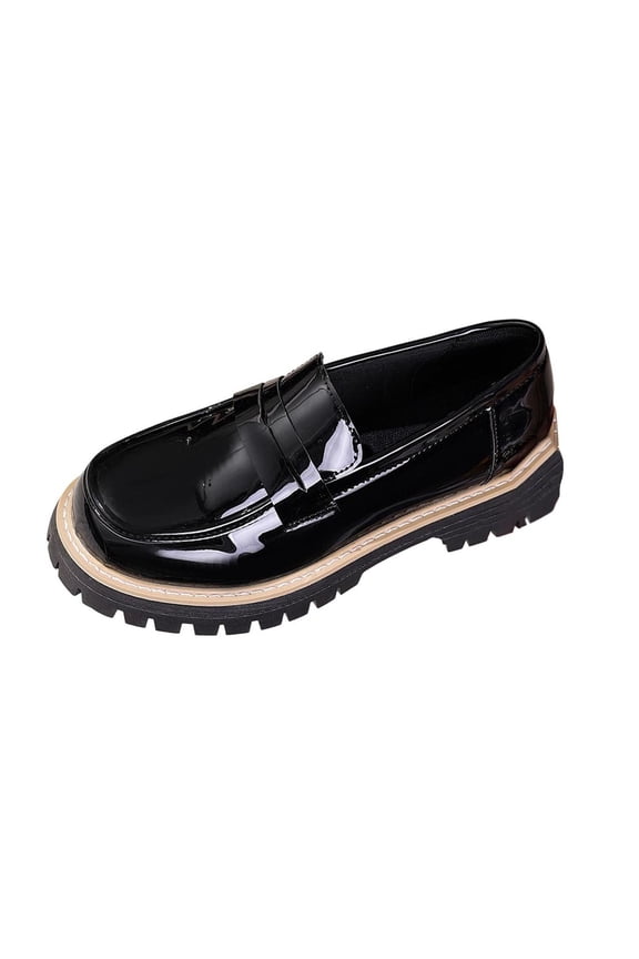 Black Women'S Mid Heel Shoes Casual Pu Loafers Round Toe Block Heel Platform Shoes For Indoor Outdoor Use Size 39 Eu 5 Uk 7 Us Foot Length 9.65 Inches Weight 1.28 Lb