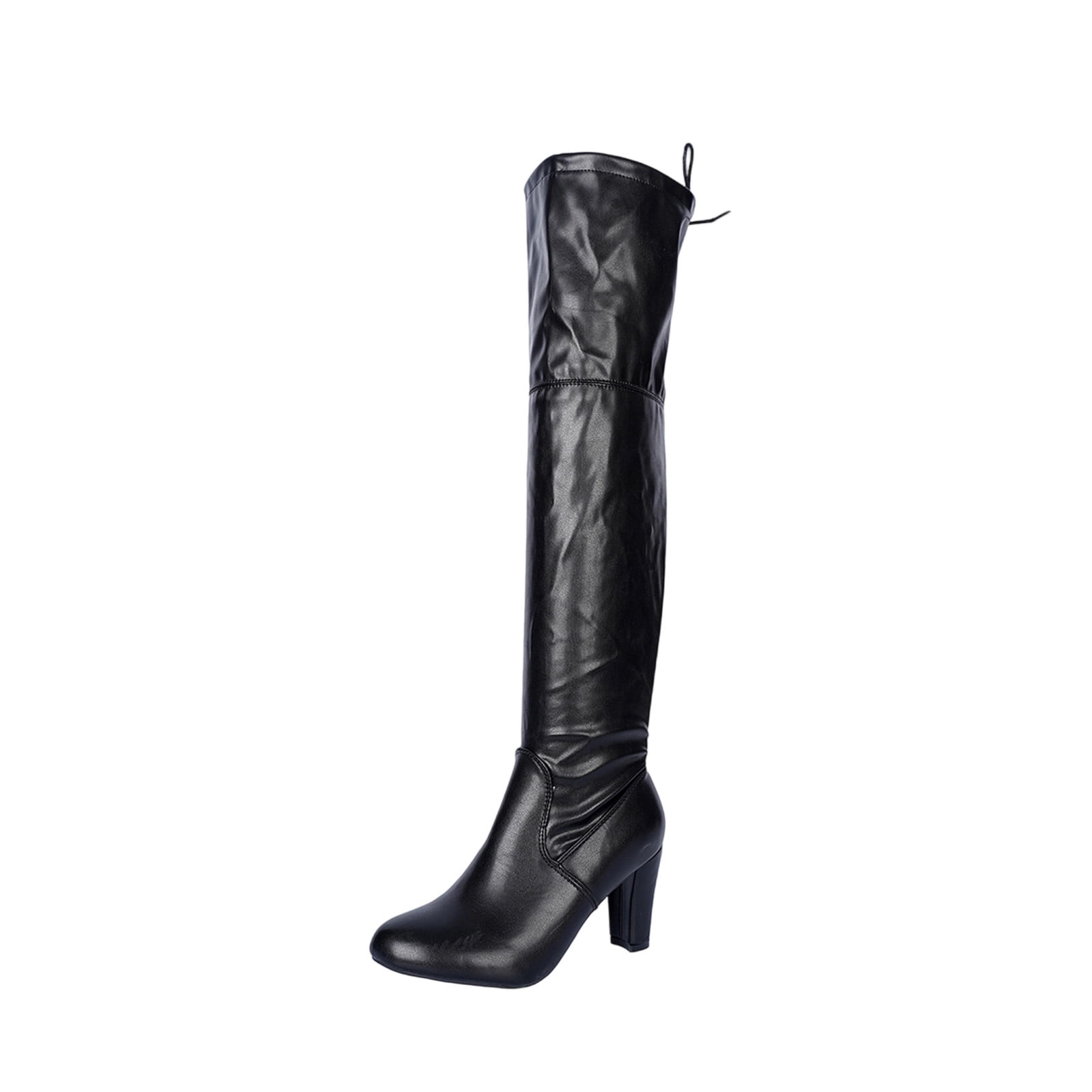 Black Women'S Over-The-Knee Tall Boots Winter Solid Color Round Toe ...