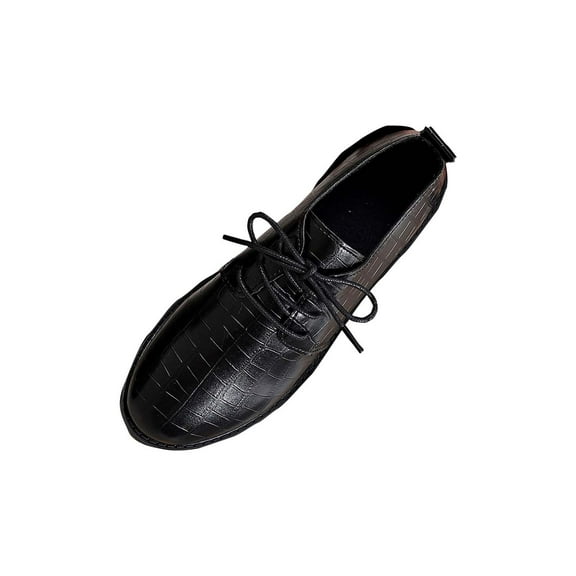 Black Women'S Oxford Shoes With Lace-Up Closure, Low Top Design, Mid Heel For Elevation, Pu Leather For Durability