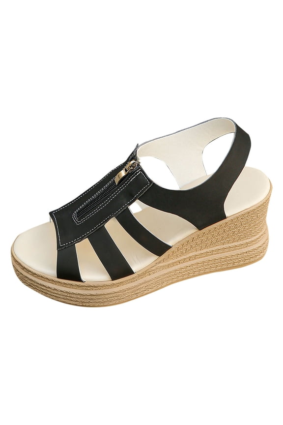 Black Women'S Platform Espadrille Slippers Casual Slip On Wedge Heel Thick Bottom Outdoor Summer Beach Sandals 1 Pair Without Shoe Box Size 36 Eu