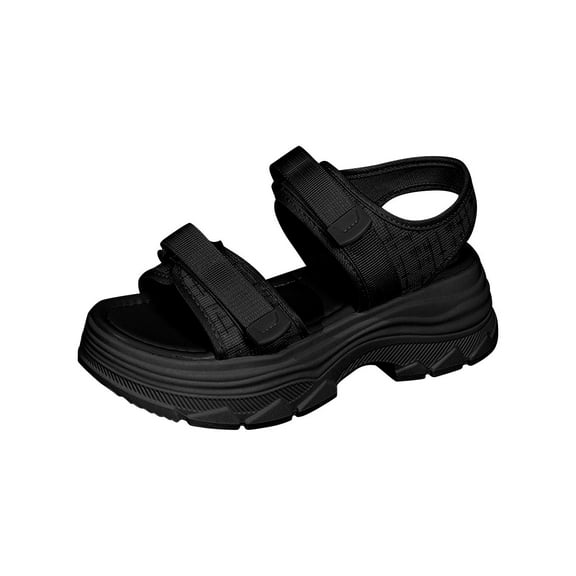 Black Women'S Platform Sandals Feature An Adjustable Hook And Loop Closure Round Open Toe For Easy Wear