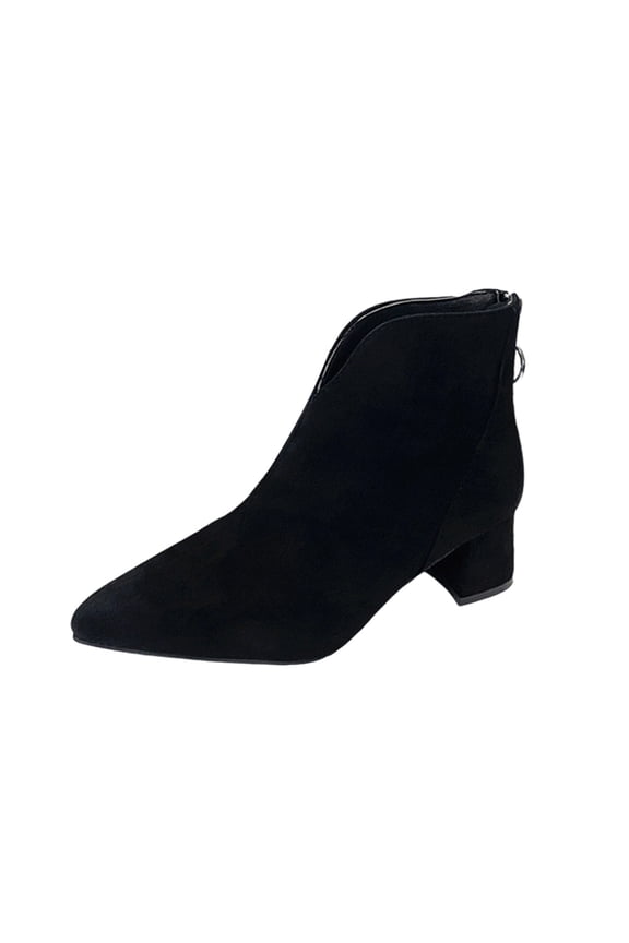 Black Women'S Ankle Boots Pointed Toe Booties Back Zipper Chunky Heel British Style Casual Comfortable Fall Winter Fashion Short Boots Black Size 40
