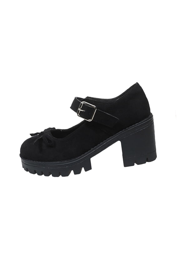 Black Women'S Pumps Bow Decor Ankle Strap Block Heel Soft Surface Comfortable Lightweight Casual Daily Outdoor Summer Walking Footwear Size 36