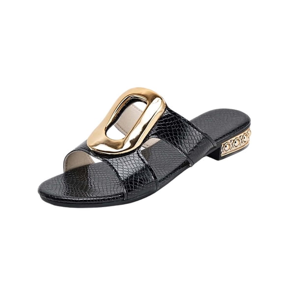Black Womens Casual Slip On Slippers Comfortable Low Heel Round Toe Lightweight Solid Color Open Toe Beach Sandals Outdoor Shoes Size 36