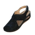 thumbnail image 1 of Black Women'S Sandals Wedge Heel Closed Toe Ankle Strap Perforated Casual For Spring Summer 10.24 Inches, 1 of 9