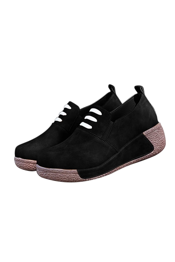 Black Women'S Shoes Casual Round Toe Lace Up Platform Wedge Heel Slide Mule Synthetic Upper Footwear Pair Of Shoes Foot Length 10.24 Inches Approx 1.22 Lb