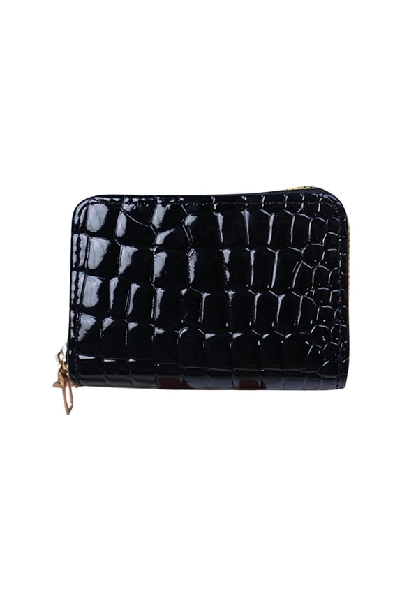 Black Women'S Short Zipper Wallet Crocodile Embossed Solid Color Multi-Function Card Holder Casual Lightweight Coin Purse For Daily Use Size Free Size