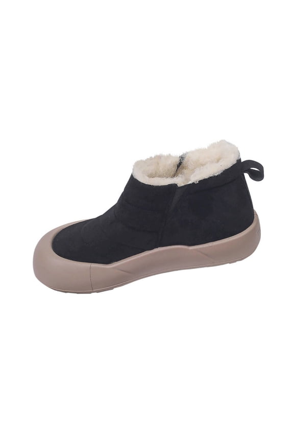 Black Women'S Snow Boots Slip On Winter Warm Comfortable Round Toe Flat Non-Slip Lightweight 1.3 Lbs