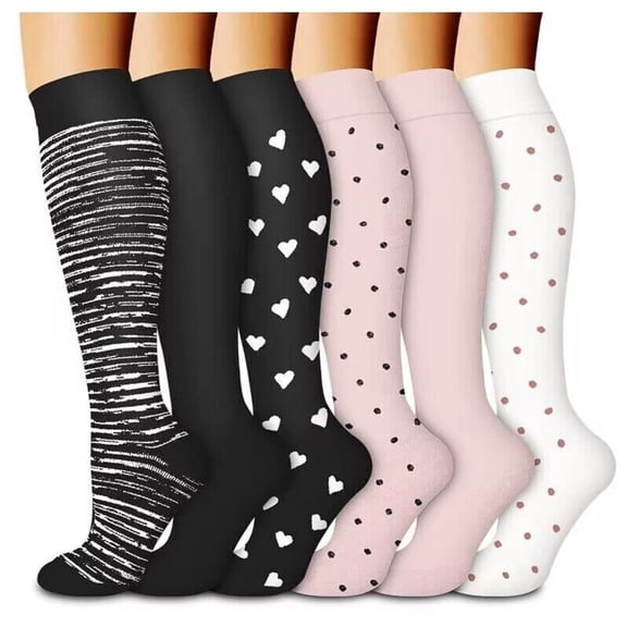 Black Women'S Sweat Absorbing Long Tube Knee High Socks 6-Pack Black Color Nylon Spandex Sports Socks Medium Size 3Inch Foot Length