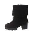 thumbnail image 1 of Black Women'S Tassel Decor Chunky Heel Boots With Thick Sole, Fashionable High Heel Boots For Fall And Winter Style, 1 of 9