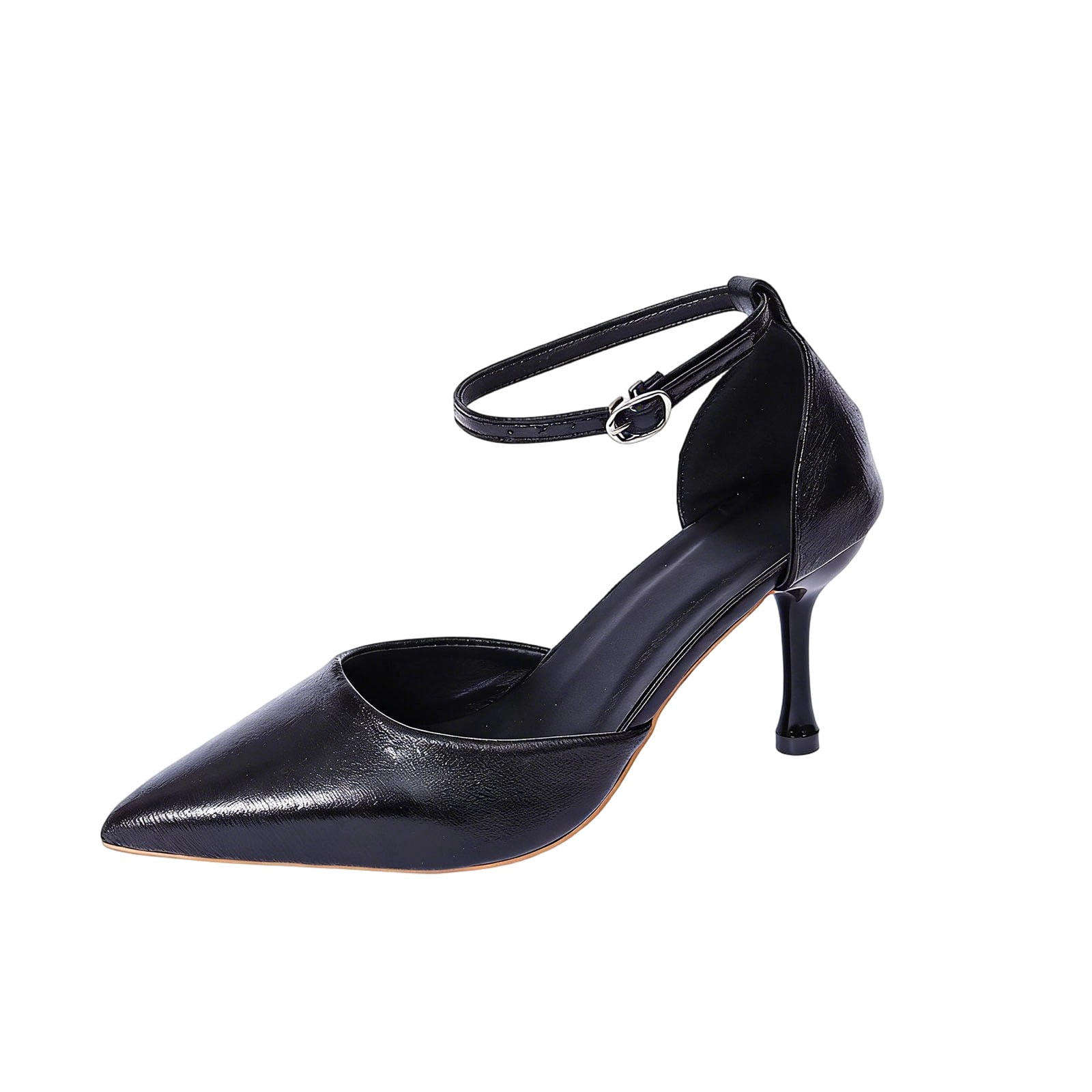 Black Women'S Trendy Closed Toe Heels Versatile Buckle Strap Plus Size ...