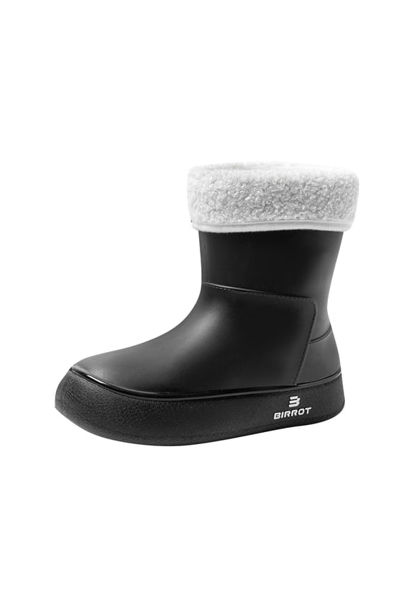 Black Women'S Waterproof Mid-Calf Boots With Secure Grip, Comfortable For Walking In Rain, Stylish And Practical, Made From Flexible Pvc