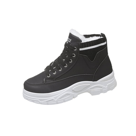 Black Women'S Winter Boots Fashion Ankle Boots Warm Round Toe ...