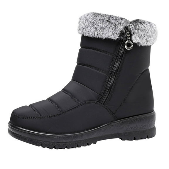Black Women'S Winter Boots Featuring Round Toe And Mid Heel For Enhanced Warmth In Casual Environments And Use