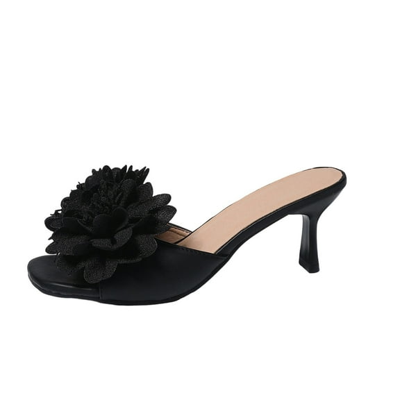 Black Women Sandals With Decorative Elements Comfortable For Style