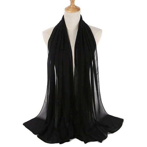 Black Women Scarfs Solid Color Head Scarf Pearl Hijab Lightweight Fashion Hair
