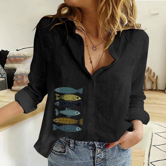 Black Women Shirts, Fashion Women'S Loose Button Solid Lapel Long Sleeves T Shirt Blouse Tops,Women Shirts 5XL