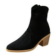 thumbnail image 1 of Black Women Short Boots With Square Toe And Thick Heel For Comfort And Elevation Ideal For Autumn Winter, 1 of 8