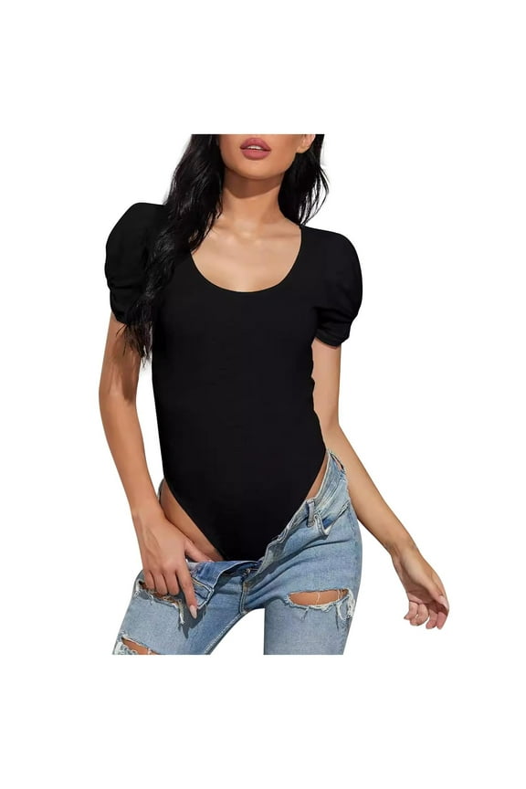 Black Women Short Sleeve Bodycon Shapewear Body Suit Rompers for Women Boat Neck Modal Going Out Ruched Hide Belly Fat Basic 2026 Clothing Trendy M