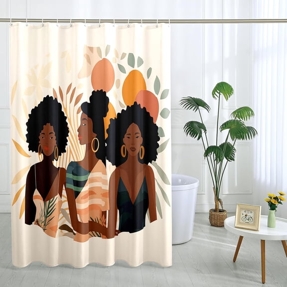 Black Women Shower Curtains for Bathroom, African American Girls Sister Shower Curtain Set, Africa Art Theme Bathroom Decor Polyester Fabric-72" x 72"