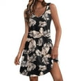 thumbnail image 1 of Black Women Sleeveless Dresses Floral Graphic Loose Fit Dresses for Women V Neck Beach Casual Hawaiian Tropical Midi Knee Length Fall Summer Dresses 2025 Clothes XL, 1 of 1