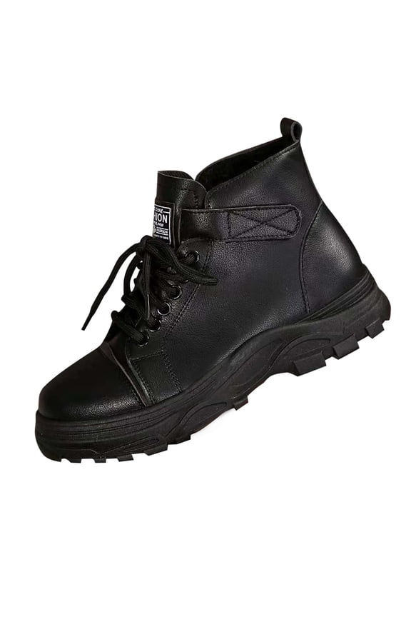 Black Women Snow Boots Waterproof Short Barrel Lace Up Thick Sole Comfortable For Cold Weather Slip Resistant Outsole