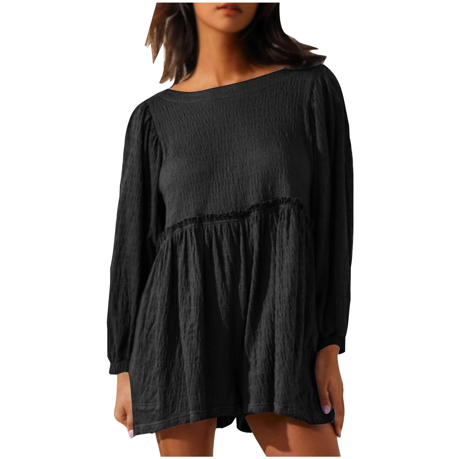 Black Women Straight Leg Plain Overalls Shortalls Shorts One Piece for ...