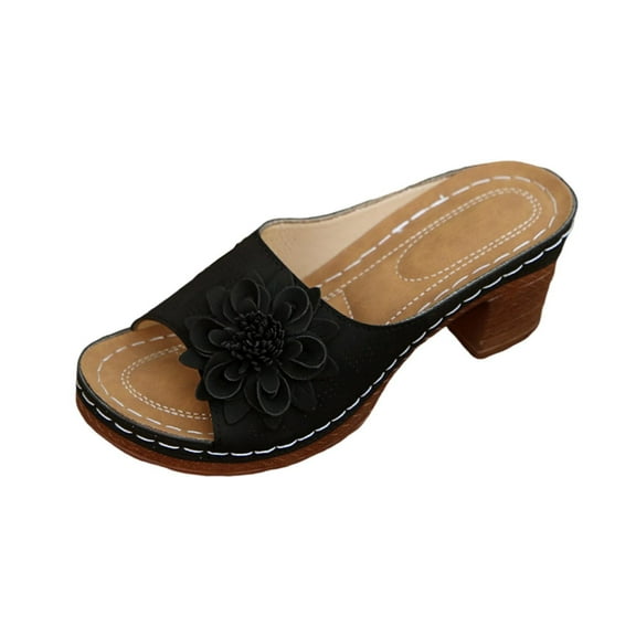 Black Women Summer High Heel Sandals With Open Toe And Block Heel Comfortable Slippers Breathable Design Ideal For Casual And Leisure Wear