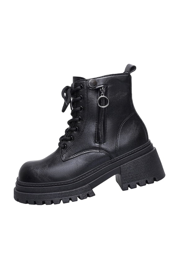 Black Women Thick-Soled Zippered Boots Big Dimensions Autumn Winter Season Comfortable High Heel Ankle Boots For Daily Adventures