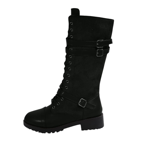 Black Women Three Breast Side Zipper Boots Thick Heel Mid Calf Winter Fashion For Walking