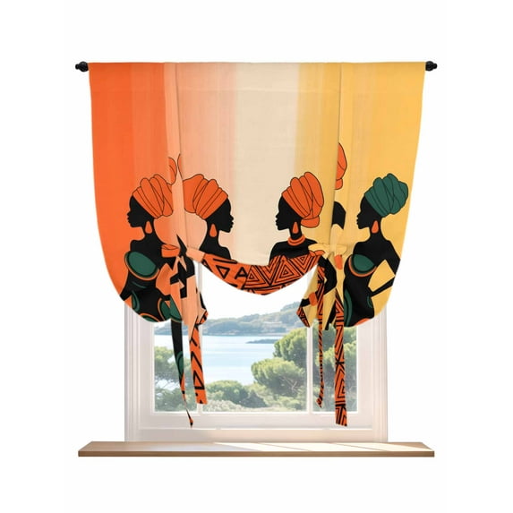Black Women Tie Up Curtains for Windows 45 Inch Length Balloon Curtains Kitchen Adjustable Balloon Window Shade African Southwestern Boho Orange Yellow Tie Up Valance Bathroom Curtain Window 34"x45"