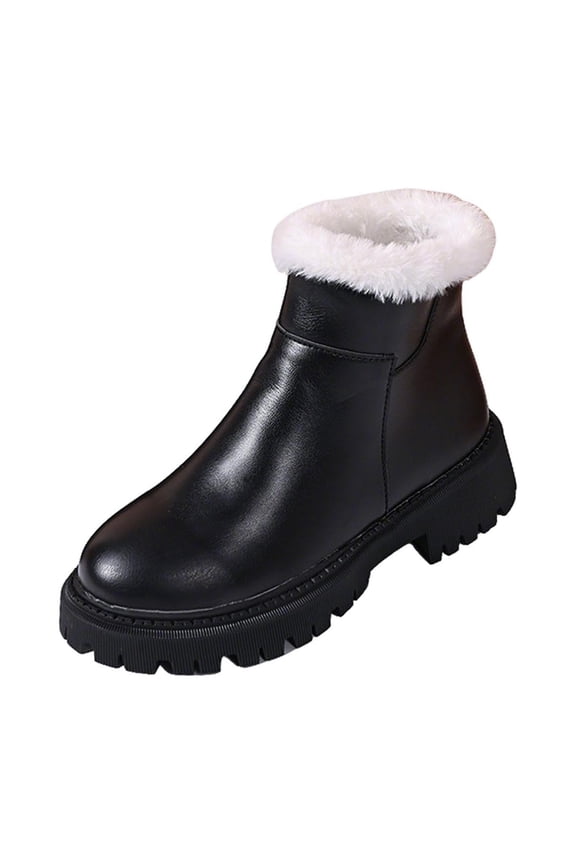 Black Women Winter Warm Ankle Boots Knight Style Thick Sole Rough Edges Mid Heel For Casual Wear