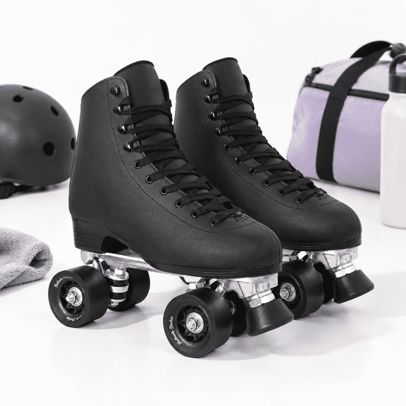 Black Women's 13/ Men's 12 Quad Roller Skates with Aluminum Frame for Indoor Outdoor Use