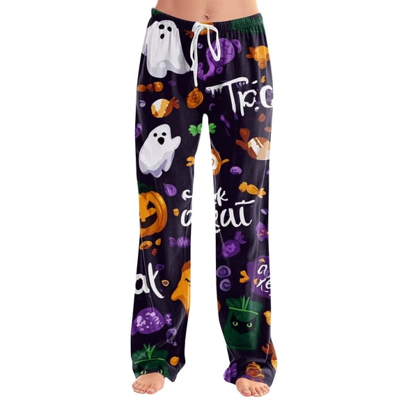 Black Women's Halloween Pajama Pants Stretch Lounge Pants Comfy Pjs Sleep Bottoms Soft Pajama Pants Cute Trousers Loose Palazzo XL