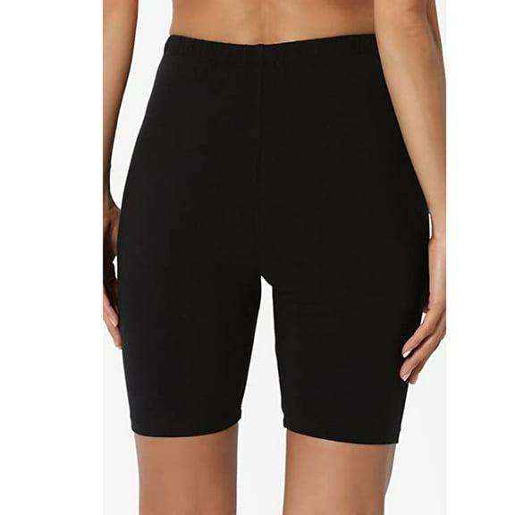 Black Women's Leggings, Sport Yoga Solid Mid Thigh Stretch Cotton Span High Waist Active Short Leggings,Women's Legging L