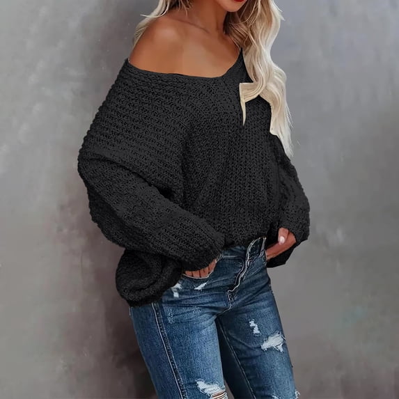 Black Women’s Long Sleeve Cropped Crew Neck Lightweight Fall Sweaters Crew Neck 2026 Fall Clothes, Winter Sweater, Loose Fit, drop shoulder, Soft Fabric, Pullover Sweater, Trendy Outfits S