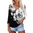 thumbnail image 1 of Black Women's Long Sleeve T-shirt, 3/4 Length Sleeve Womens Tops 2025 Spring Neck Casual Print Tunic T Shirts Three Quarter Length Womens Tops,Women's Long sleeve T-shirt 3XL, 1 of 7