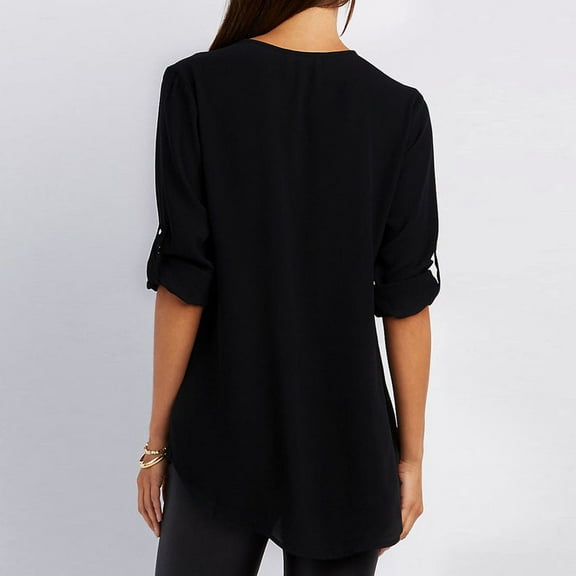 Black Women's Long Sleeve T-shirt, Fashion Women Casual Tops T-Shirt Loose Top Long Sleeve Blouse,Women's Long sleeve T-shirt L