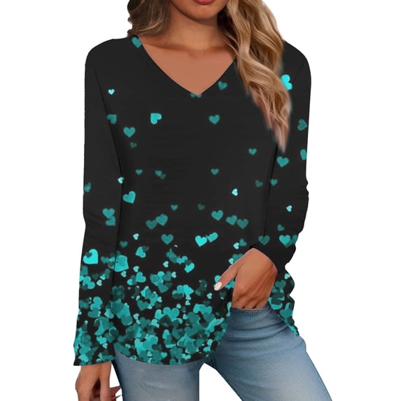 Black Women's Long Sleeve T-shirt, Women'S Fashionable V Neck Long Sleeved Fine Glitter Gradient Printed V Neck Top T Shirt,Women's Long sleeve T-shirt XL
