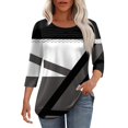 thumbnail image 1 of Black Women's Long Sleeve T-shirt, Womens 3/4 Length Sleeve Tops Casual Summer Pleated Front T Shirts Round Neck Business Work Tunic Blouses,Women's Long sleeve T-shirt XXL, 1 of 4