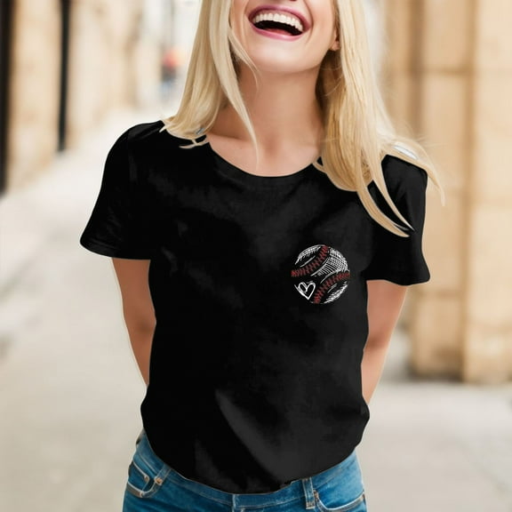 Black Women's Short Sleeve T-shirt, Women Daily Casual Printed Short Sleeve O Neck T Shirt Tops,Women's Short sleeve T-shirt XL