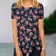 thumbnail image 1 of Black Women's Short Sleeve T-shirt, Women'S Summer Round Neck Retro Flower Print Irregular Hem Loose Casual Top,Women's Short sleeve T-shirt L, 1 of 5
