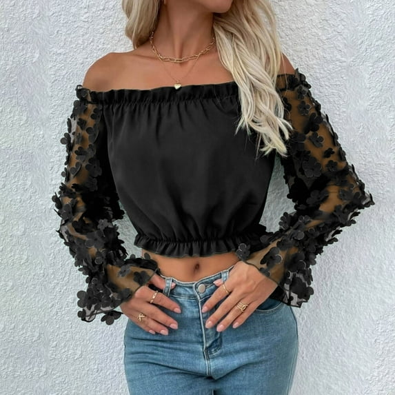 Black Women's Short Sleeve T-shirt, Women Summer Fashion One Neck Top Spring Solid Color Pullover Sexy Off Shoulder Top T Shirt,Women's Short sleeve T-shirt S
