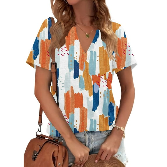 Black Women's Short Sleeve T-shirt, Womens Tops Summer Short Sleeve V Neck Blouses Business Casual Loose Fit Tshirts Trendy Fashion Outfits,Women's Short sleeve T-shirt XL