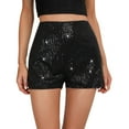thumbnail image 1 of Black Women's Shorts High Waisted Sequin Shorts for Women Elastic Straight Leg Sparkly Glitter Party Shorts Woman Pants Clearance, 1 of 6