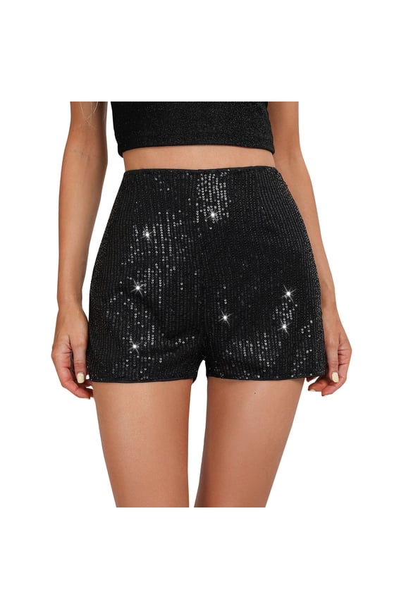 Women's Shorts High Waisted Sequin Shorts for Women Elastic Straight Leg Sparkly Glitter Party Shorts Woman Pants Clearance