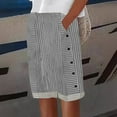 thumbnail image 1 of Black Women's Shorts, Women'S Cotton And Linen Striped Elastic Waistband High Waistband Pockets Side Buttons Loose Casual Pants Three Quarter Pants,Women's Shorts XL, 1 of 9