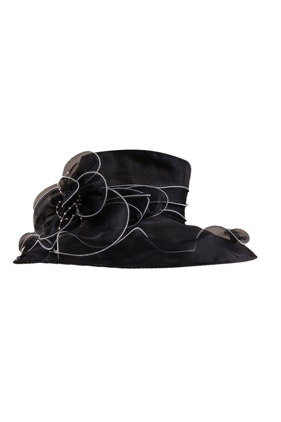 Black Women's Sun Hat Fake Linen Wide Brim Kentucky Derby Tea Party Headwear for Women Elegant Outdoor Event Hat